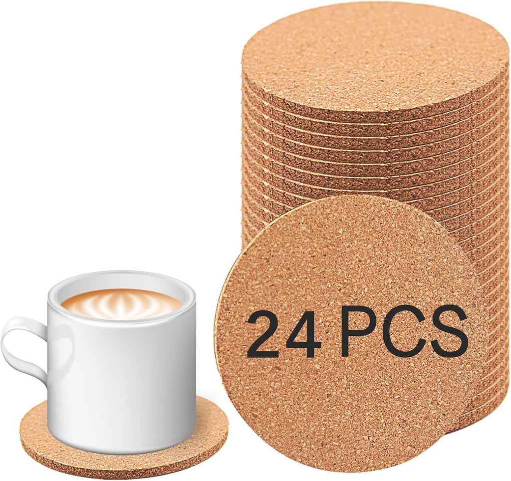 24 pcs Cork Coasters for Drinks, Bulk Blank Coasters DIY Crafts, Non-Slip, Heat-Resistant, Absorbent and Reusable Coffee Coaster for Home Tabletop Decoration