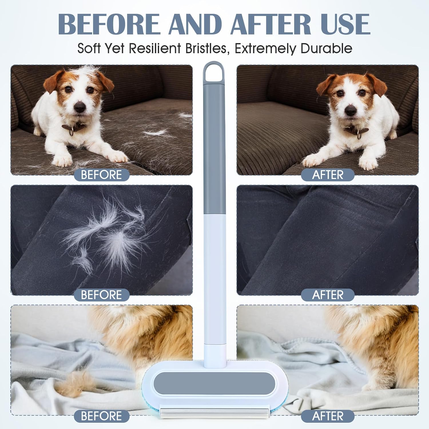 Pet Hair Remover 4 in 1, Pet Hair Remover Brush for Furniture, with Carpet Rake and Lint Rollers Use for Couch, Carpet, Furniture, Bedding, Car Interior Cleaning