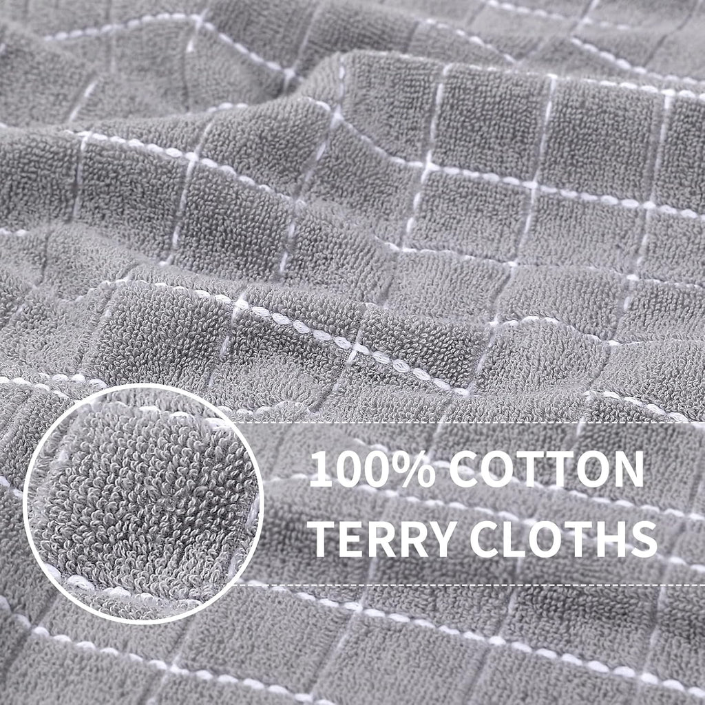 Homaxy 100% Cotton Terry Kitchen Towels(Light Grey, 13 x 28 inches), Checkered Designed, Soft and Super Absorbent Dish Towels, 6 Pack