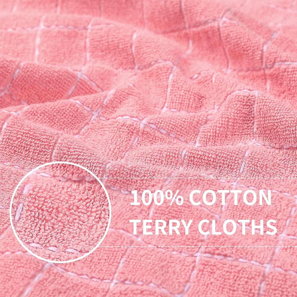 Homaxy 100% Cotton Terry Kitchen Towels(Pink, 13 x 28 inches), Checkered Designed, Soft and Super Absorbent Dish Towels, 8 Pack