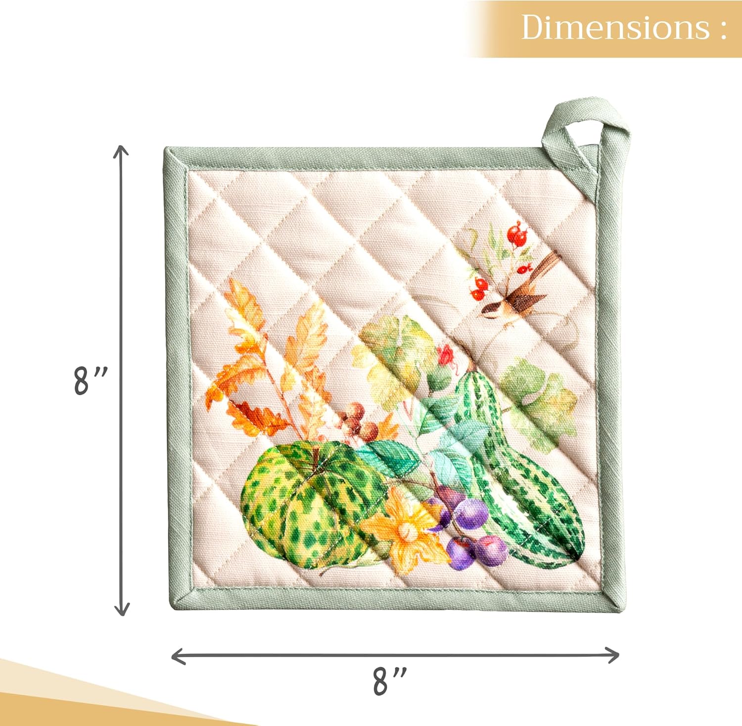 Maison d' Hermine Pot Holders 100% Cotton Heat Resistant Potholders 8" x 8" Hot Pads with Loop BBQ, Cooking, Baking, Grilling, Kitchen, Handling Hot Pans (Pack of 1, Lumina)