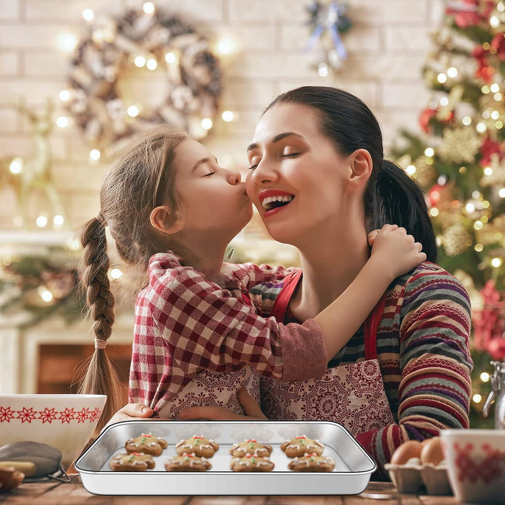 Baking Sheet with Cooling Rack Set [2 Sheets + 2 Racks], Deedro Stainless Steel Cookie Sheet Baking Pan Half Sheets Oven Tray with Rack, 10 x 8 x 1 Inch, Heavy Duty, Non-toxic, Dishwasher Safe