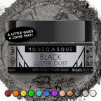 MONÉGASQUE Black Edible Glitter for Drinks 7g – Edible Glitter for Cakes & Cocktails - Black Luster Dust for Cocktail & Cake - Halloween Food Decorations, Drink, & Cake Decorating Spray Sparkles