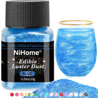 NiHome Edible Food-Grade Glitter Powder Glimmer Luster Dust Metallic Fancy Food Decorating Sprinkle Glimmery Dust for Drink Wine Beverage Cake Bakery Vegan Allergen-Free (Blue, 0.35oz/10g)