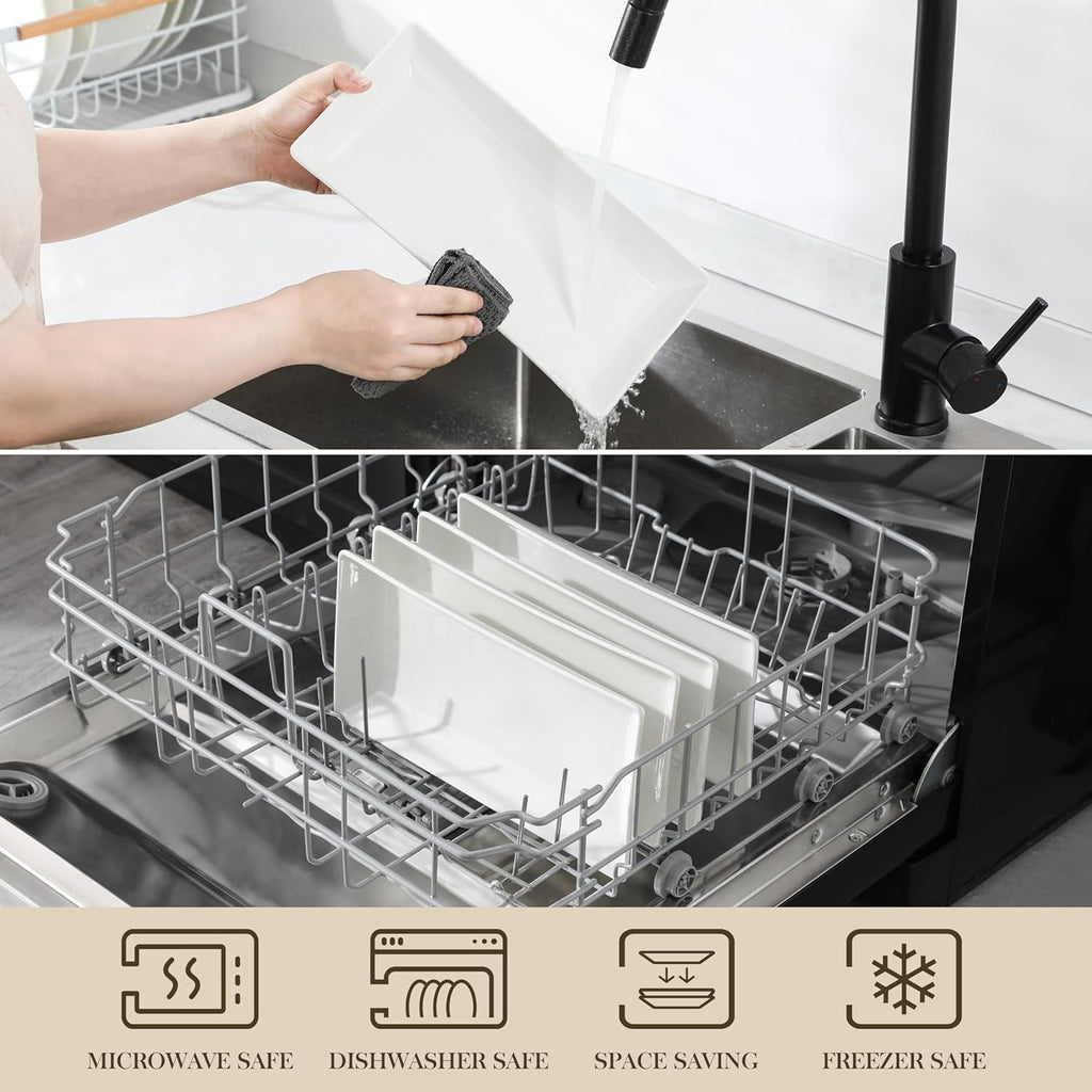 MALACASA Serving Platters Set of 4, Ceramic Serving Platters and Trays for Serving Food, Rectangular Serving Trays for Party, Large Serving Plates, Party Serving Trays and Platters - 12 Inch, White