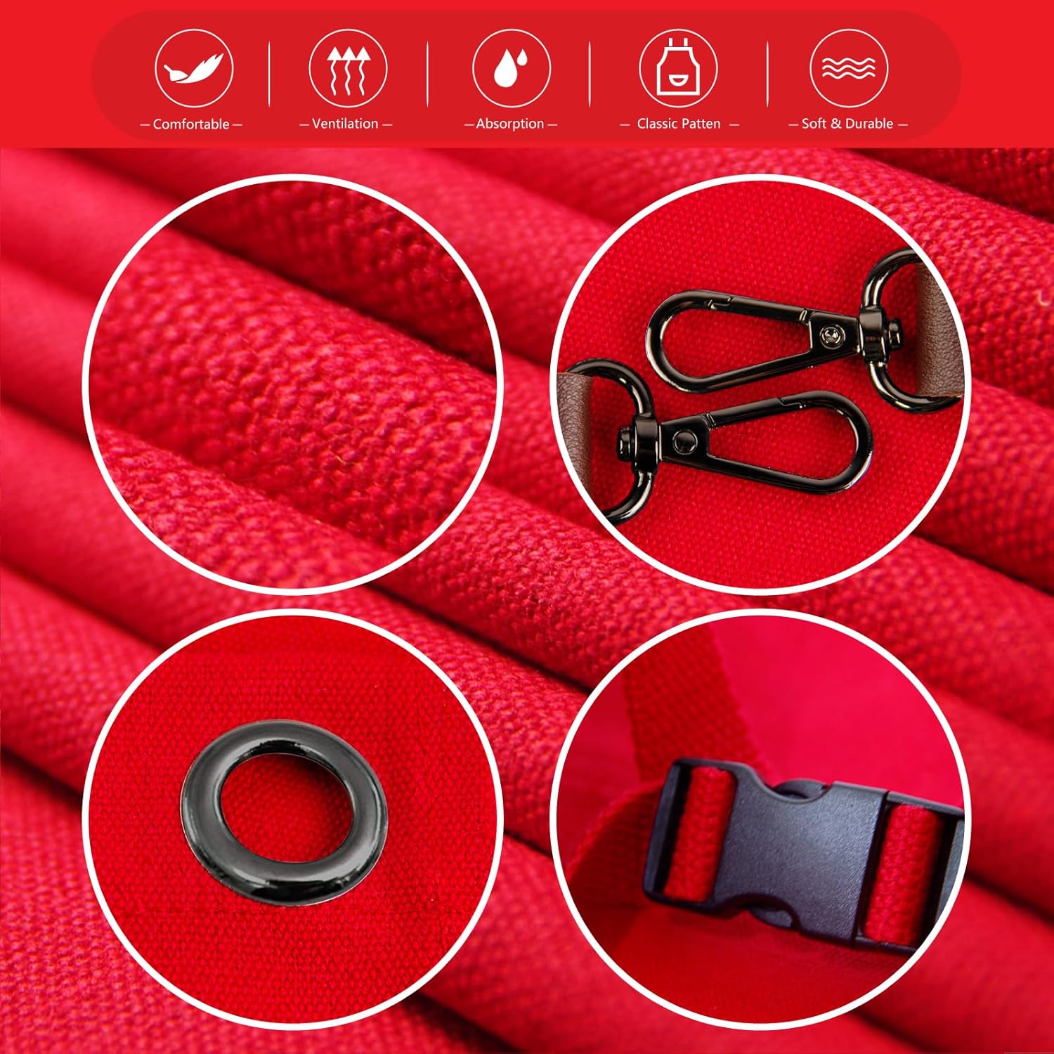 Kitchen Apron, Work Apron, Canvas, Multiple Pockets, Gardening, Painting, BBQ, Artist, Carpenter, Sizes M to XXL, Red