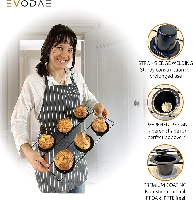 EVODAE® Popover Pans in Holiday Gift Box – Set of 2, 12 Cup (2x6) Nonstick Pro-Grade Carbon Steel Bakeware – Strong Built Metallic Cups – PFOA & PTFE Free – Great Gift for Bakers & Holiday Meals