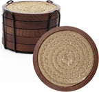 Mckanti 5 Pack Wooden Coasters with Holder for Coffee Table Decor, Absorbent for Kinds of Cups, 4.3 Inches