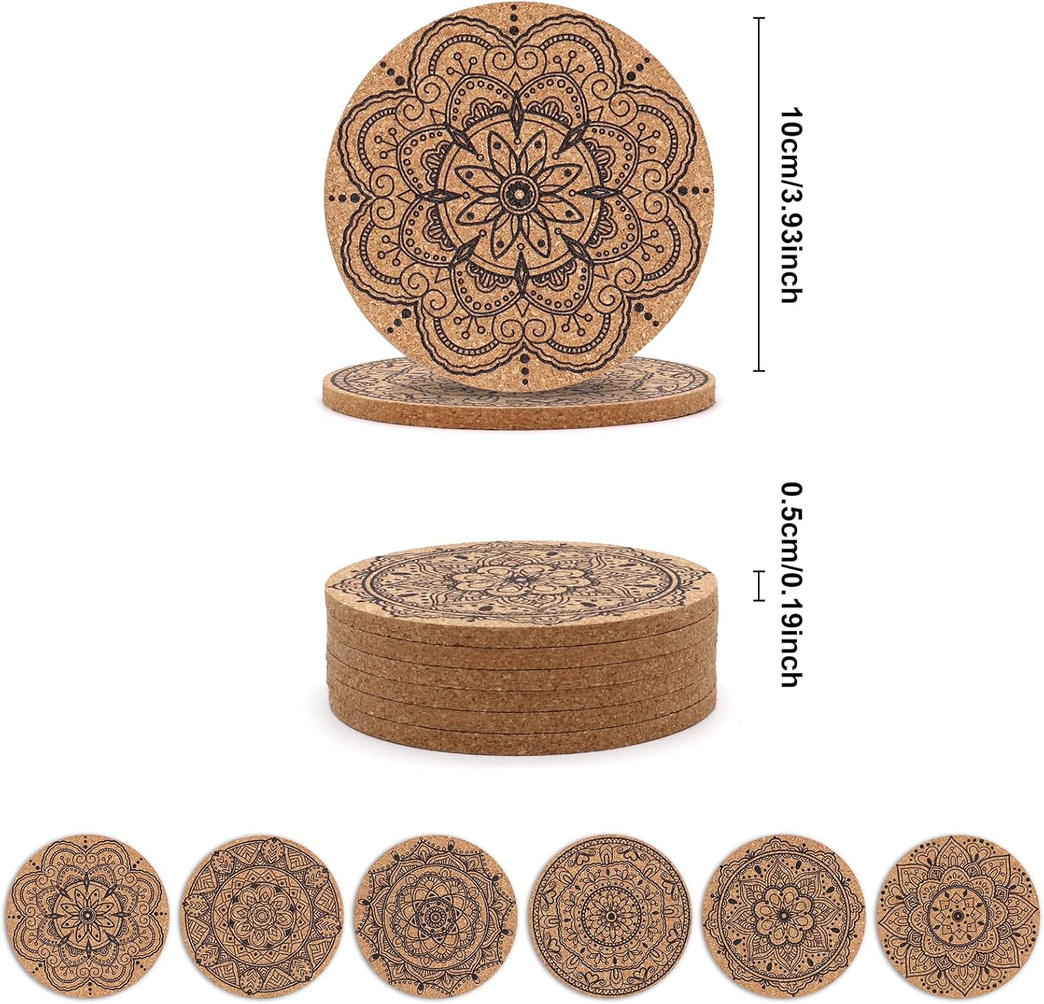 Coasters for Drinks 12 pcs Absorbent Cork Coasters with Flower Pattern Housewarming Gifts for New Home Present for Friends, Living Room Decor, Apartment Decor