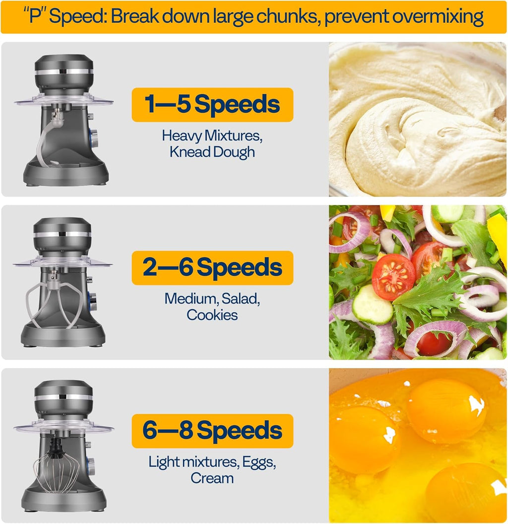 VIVOHOME 4.75 Quart Stand Mixer, 8 Speed Kitchen Electric Food Mixer, Household Stand Mixer for Baking, Cake, Bread with Beater, Dough Hook, Wire Whip and Egg Separator, Gray