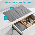 Extral Large Quick Dry Stone Drying Mat for Kitchen Counter,28x16 Inch Collapsible Eco-Friendly Absorbent Diatomaceous Earth Mat for Dishes Cups (Medium Gray-Upgraded Version, 24x16 inch)