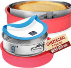 Cheese Cake Pans for Baking - NON TOXIC 9 Inch Spring Form Pan for Cheesecake with LEAKPROOF SILICONE PROTECTOR - STAINLESS STEEL 9 Inch Springform Pan for Cheesecake WATER BATH