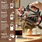 34 Ounce French Press Coffee Maker Copper Stainless Steel Coffee Press, with 4-Level Filter System, Heat Resistant Thickness Borosilicate Glass, BPA-Free Brewed Coffee Pot for Camping Gifts