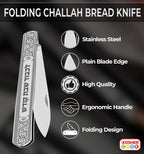 Premium Folding Challah Bread Knife - 4" Stainless Steel Blade with Decorative Design - Compact and Perfect for Shabbat, Jewish Holidays, and On-the-Go