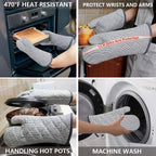 1 Pair Yarn Dyed Oven Mitts 100% Cotton Heat Resistant 470 Degree Gloves Men Women Cooking Baking Barbecue BBQ Microwave Crafting Machine Washable Pot Holders Mittens (Grey)