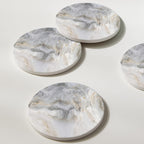 Set of 6 Abstract Gray White Marble Coasters with Holder, Absorbent Ceramic Coasters for Drinks, Coasters with Cork Backing for Table Protection, Housewarming Gifts for New Home