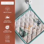 Maison d' Hermine Pot Holders Set 100% Cotton Heat Resistant Potholders 8" x 8" Hot Pads with Loop BBQ, Cooking, Baking, Grilling, Kitchen, Handling Hot Pans (Pack of 2, Deer in The Woods)