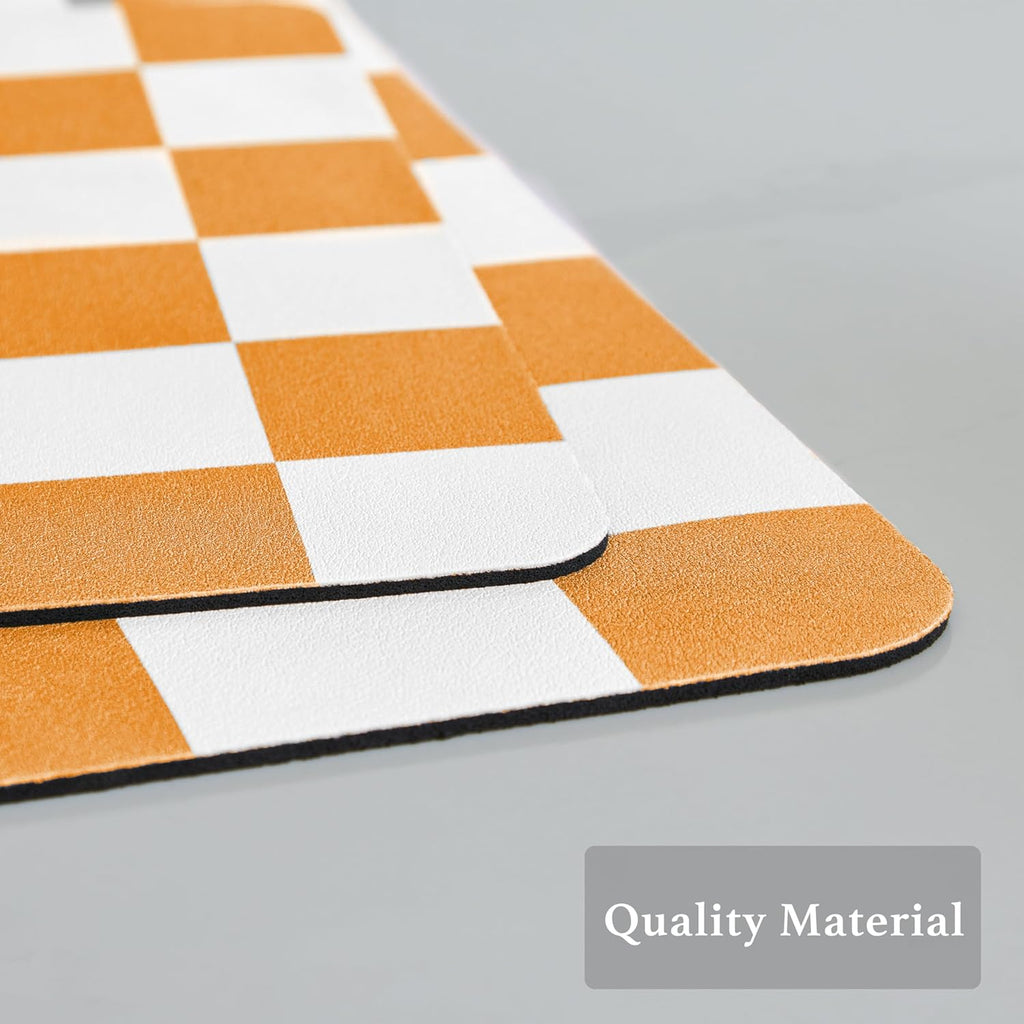 Checkered Dish Drying Mat for Kitchen Counter, Coffee Bar Station Accessories, Retro Cute Fall Aesthetic Modern Absorbent Drainer Mat Kitchen Drying Mat Easy Clean, Orange 12" x 19"