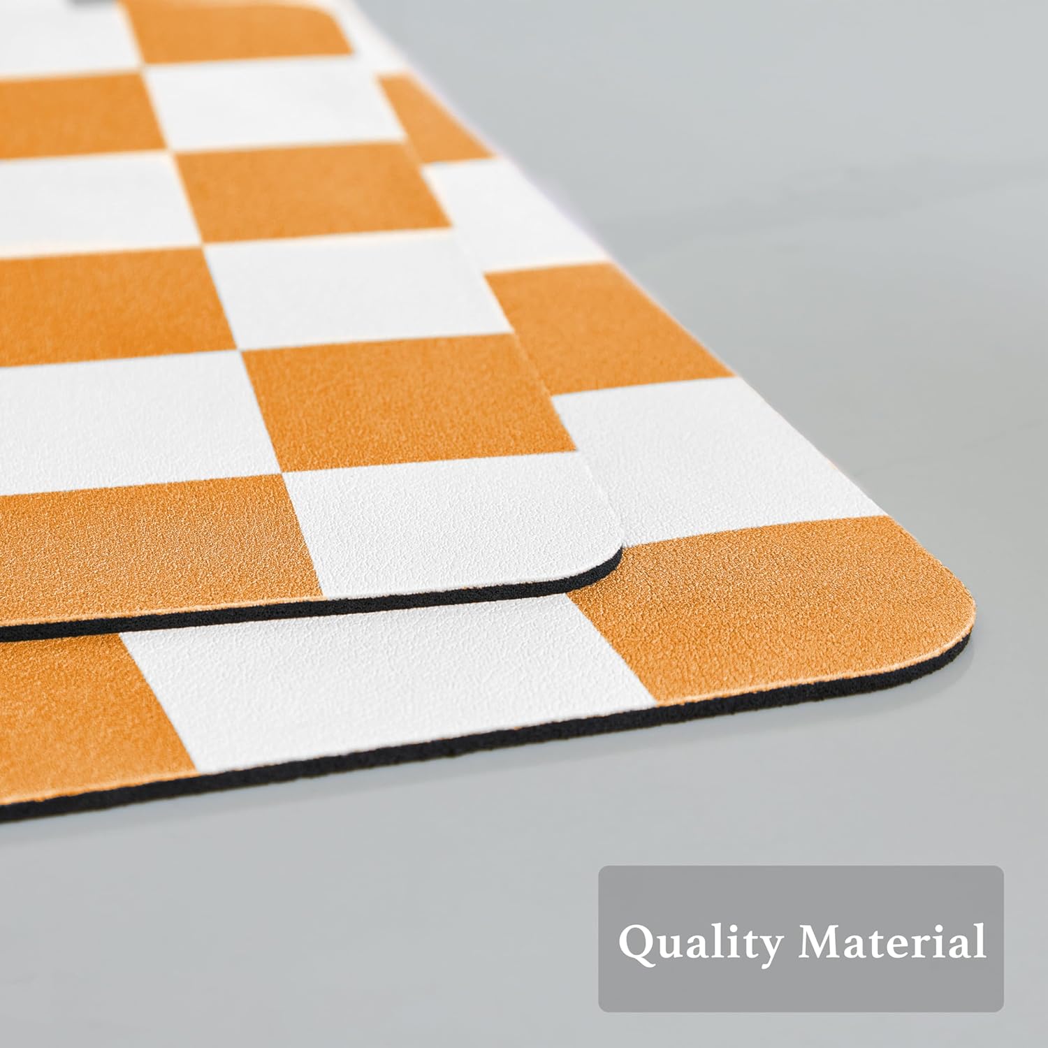 Checkered Dish Drying Mat for Kitchen Counter, Coffee Bar Station Accessories, Retro Cute Fall Aesthetic Modern Absorbent Drainer Mat Kitchen Drying Mat Easy Clean, Orange 12" x 19"