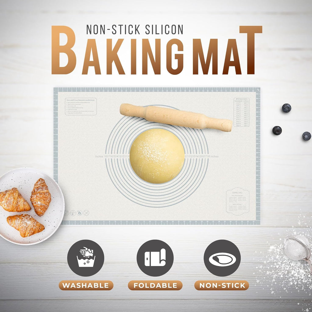 28 * 20 inches White grey, Non-Slip Silicone Baking Sheets - Baking Mat with 0.7mm Thickness - Non-Stick Pastry & Cookie Mat for Kitchen Counter for Rolling Out Dough with Measurements.