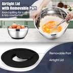 E-far Stainless Steel Mixing Bowls with Lids Set, 5-Piece Nesting Salad Bowls with 3 Grater Attachments and Non-Slip Bottoms, Size 4.6, 2.6, 2, 1.5, 1QT for Kitchen (Black)