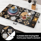 17"x 32" Coffee Bar Mat, Gingham Absorbent Dish Drying Mat Cuttable Hide Stain Draining Table Pad for Kitchen Counter, Coffee Bar Accessories