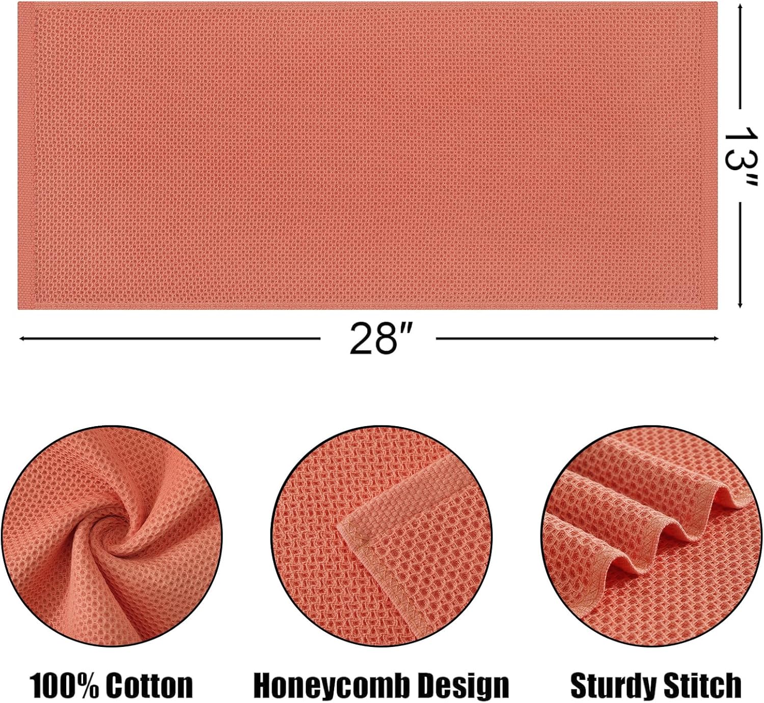 Kitinjoy 100% Cotton Waffle Weave Kitchen Towels, 12-Pack Super Soft and Absorbent Dish Towels for Drying Dishes, Kitchen Hand Towels, 13 in x 28 in, Coral
