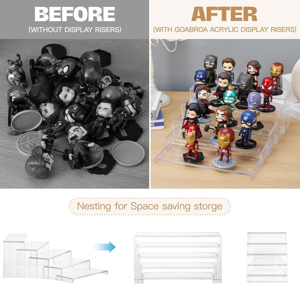 Goabroa 2 Sets 10 Pcs Acrylic Display Risers, Clear Rectangular (7"-8"-9" L) Risers Display Stands, Acrylic Stands for Jewelry, Cupcake, Perfume, Figures