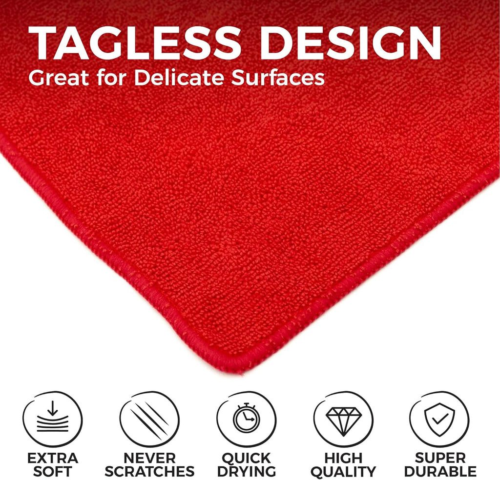 The Rag Company - All-Purpose Microfiber Terry Cleaning Towels - Commercial Grade, Highly Absorbent, Lint-Free, Streak-Free, Kitchens, Bathrooms, Offices, 300gsm, 12in x 12in, Red (12-Pack)