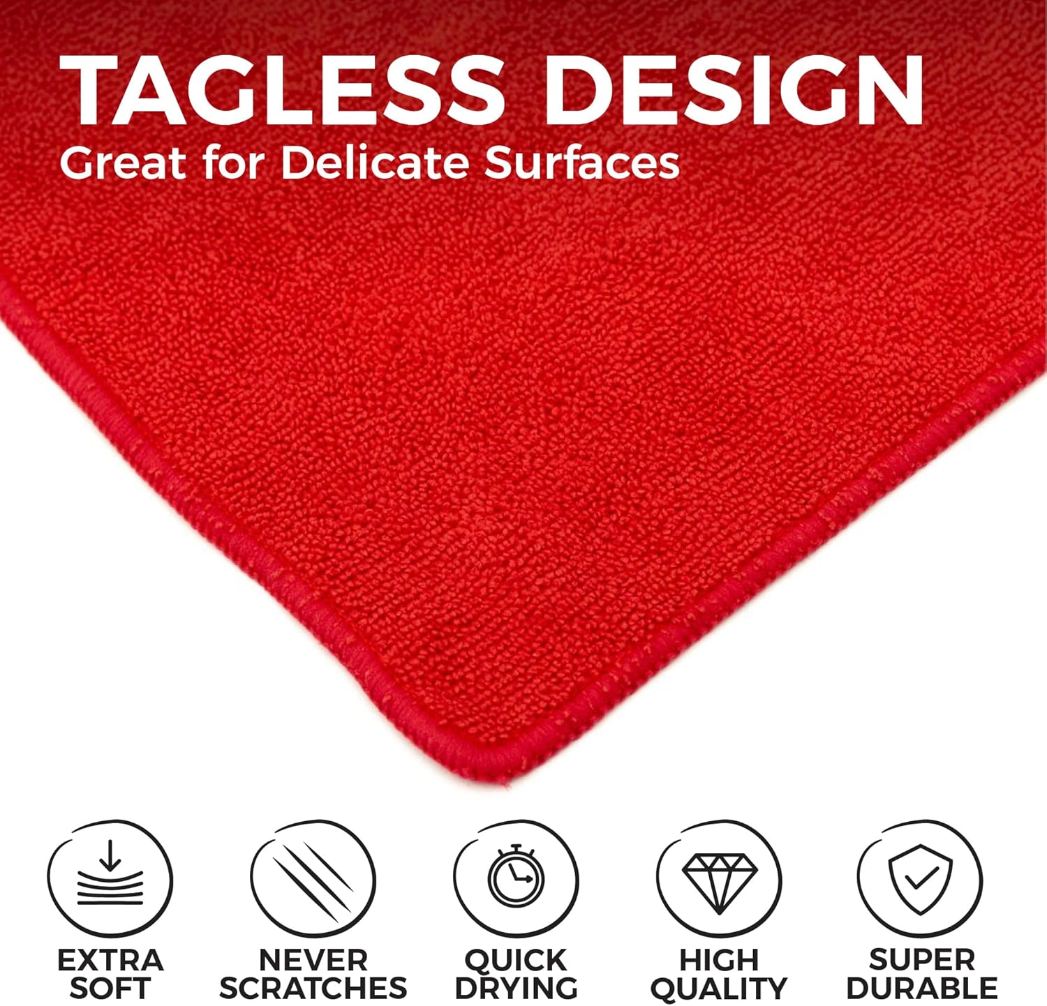 The Rag Company - All-Purpose Microfiber Terry Cleaning Towels - Commercial Grade, Highly Absorbent, Lint-Free, Streak-Free, Kitchens, Bathrooms, Offices, 300gsm, 12in x 12in, Red (12-Pack)