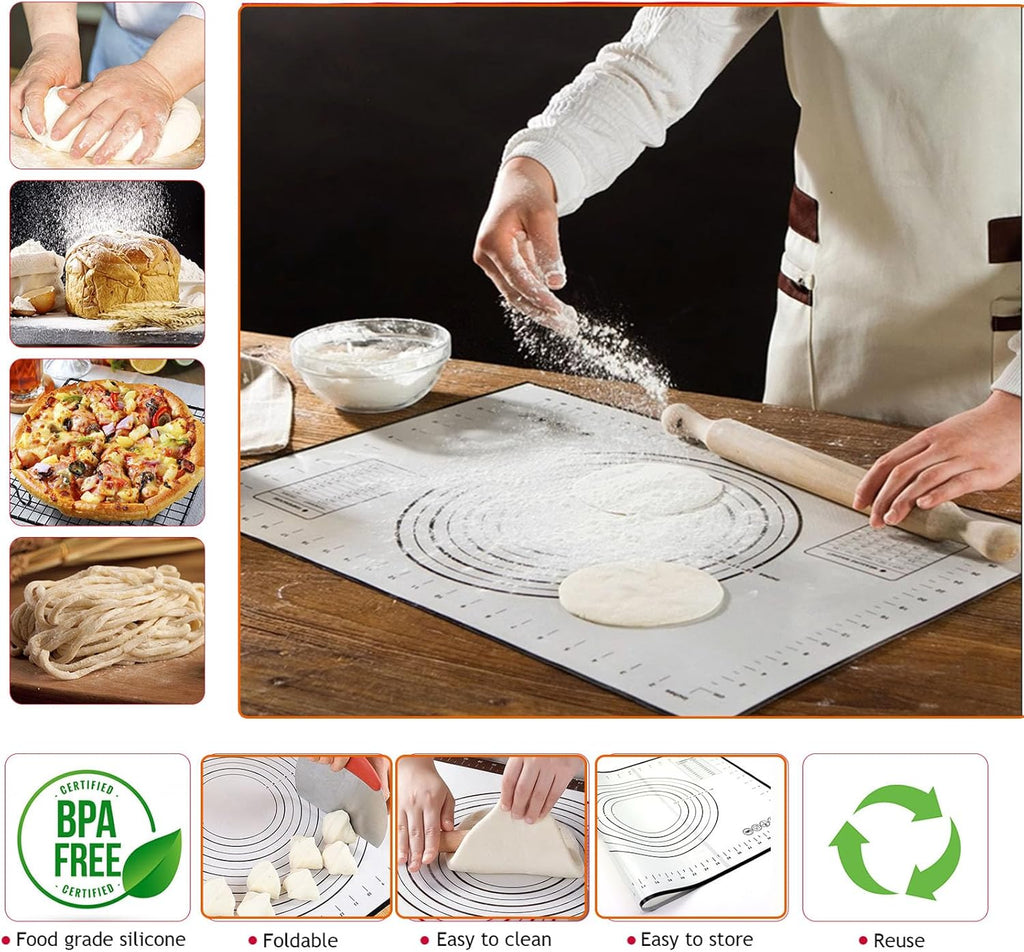 Adjustable Rolling Pin 20 Set and Silicone Baking Pastry Mat Set,Thickness Rings,Dough Roller & Steel Cutter& 6 Cookie Molds & 10 Cake Molds for Baking Dough Stainless Steel Dough Roller, Pizza, Pie