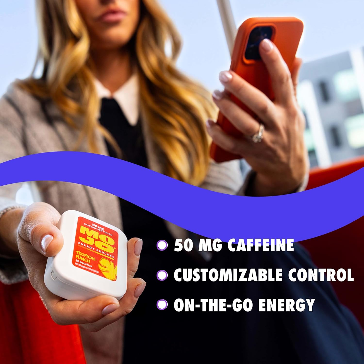 MOJO Energy Pouches, Tropical Punch Flavor, 50 mg per Caffeine Pouch, 15 Pouches, 5-Pack