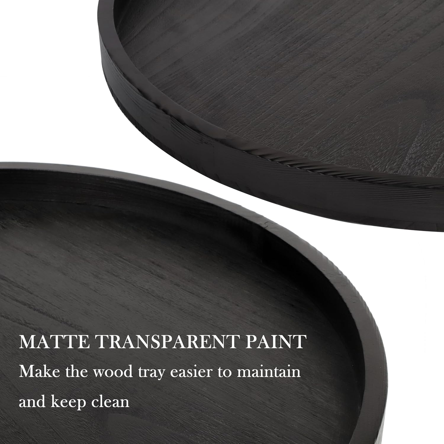 Round Ottoman Table Tray Round-24 - Rustic Wooden Serving Tray for Farmhouse Decorative Oversized Coffee Table Trays Living Room Kitchen Counter Breakfast Black