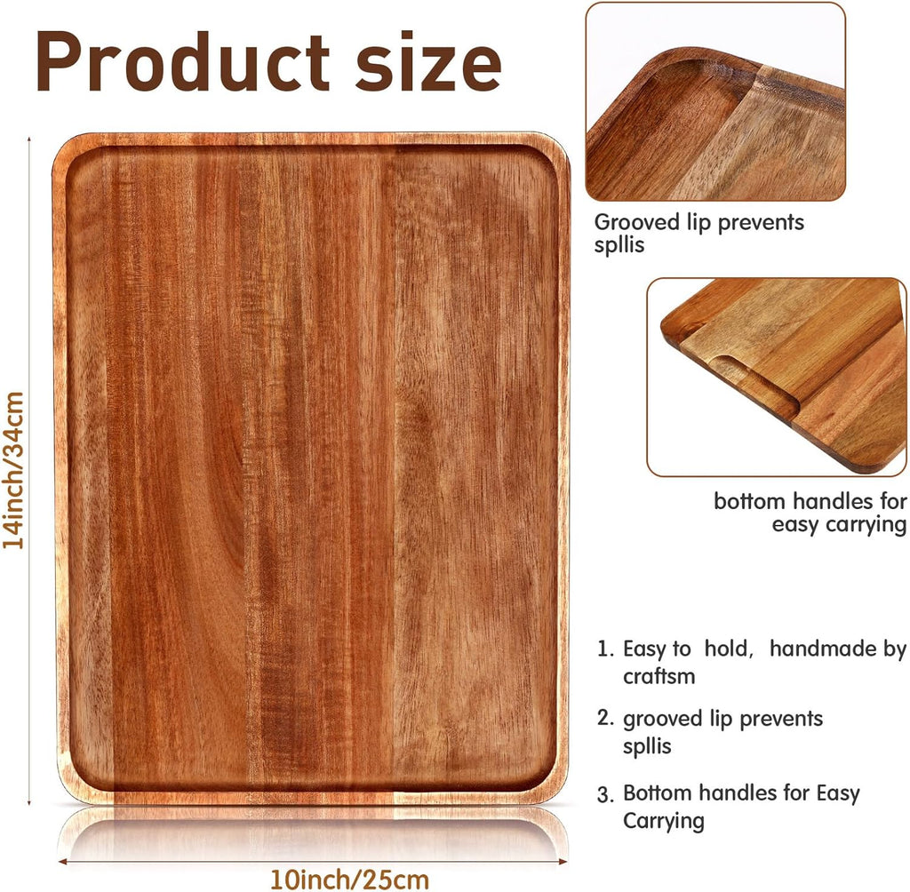 Roowest 5 Pack Solid Acacia Wood Serving Trays for Laser Engraving Rectangular Wooden Board for Food Appetizer Serving Tray Plates for Vegetables Fruit Cheese Housewarming Gifts(14 x 10 Inch)