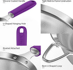 U-Taste Small Fine Mesh Strainer: 18/8 Stainless Steel 3.35in 30 Mesh Kitchen Food Sieve with Sturdy Riveted Silicone Handle, Heavy Duty Deep Handheld Metal Colander for Tea, Juice (Purple)