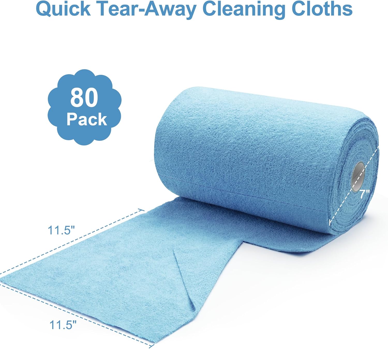 Greenfound Microfiber Cleaning Cloth Roll -80 Pack, 11.5x11.5, Tear Away Towels, Reusable and Washable Rags, Blue