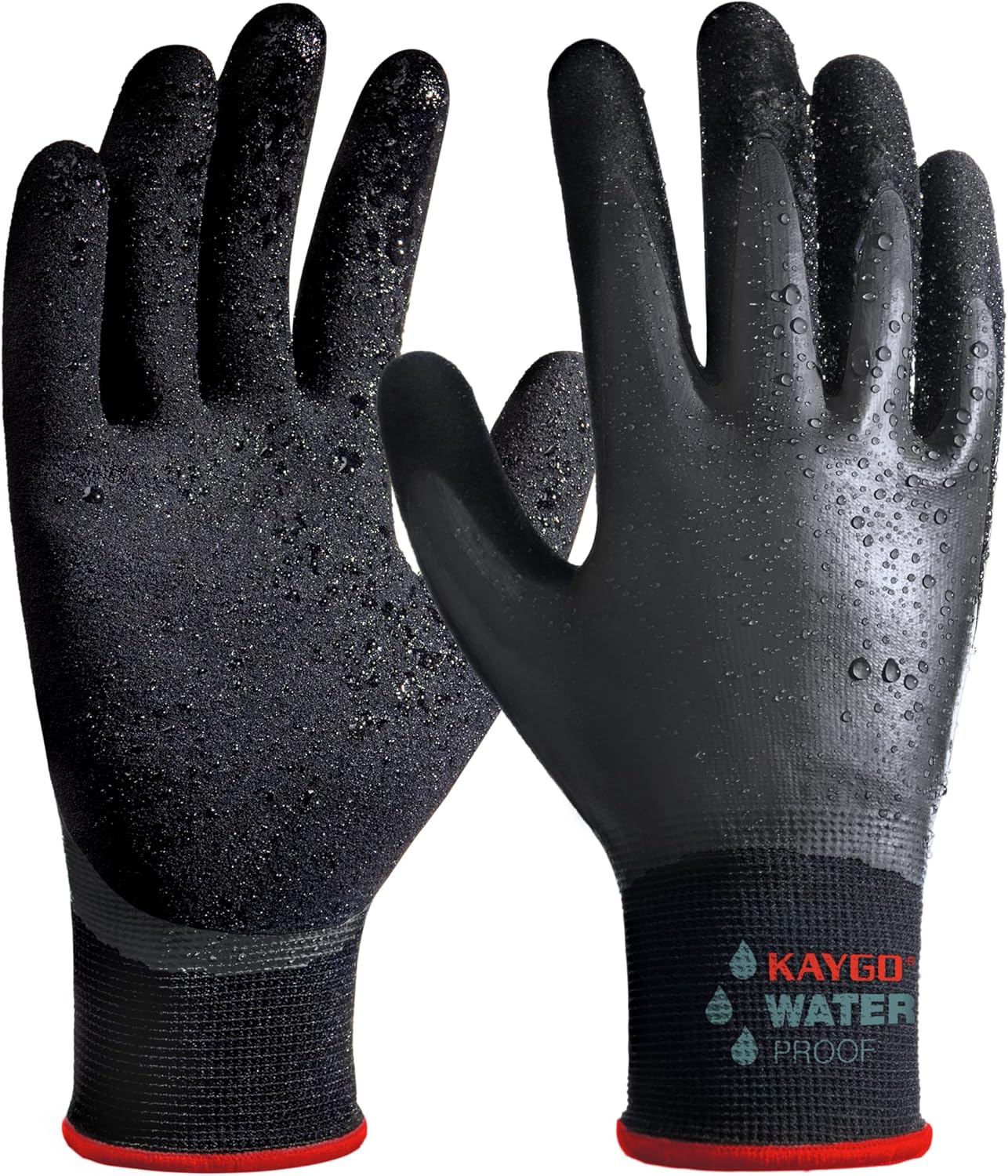 KAYGO Waterproof Work Gloves for Men and Women, Rubber Coated Non-slip Working Gloves for Garden, Outdoor Construction,3 pairs,Black,S