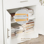 Vongrasig Sideboard Buffet Cabinet with Storage, 32” Modern Kitchen Storage Cabinet with Open Storage, Adjustable Shelf, Wood Farmhouse Coffee Bar Buffet Table for Kitchen, Dining Room, White