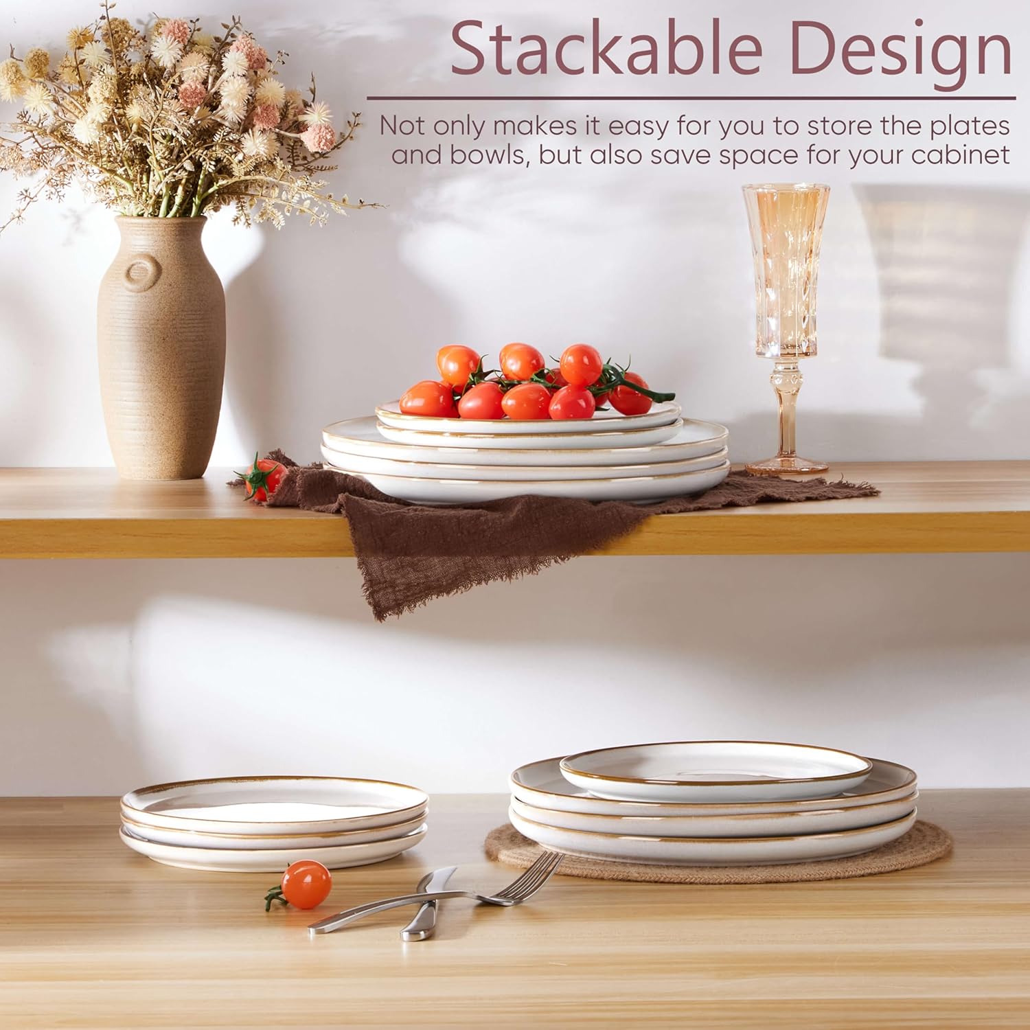 Herogo Ceramic 7.9 Inch Porcelain Dessert Plates Set of 6, Small Stoneware Dinner Plate Set, Double Reactive Glaze Large Dinnerware Plates for Kitchen, Microwave, Oven & Dishwasher Safe, Ivory White