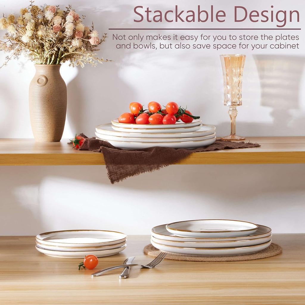 Herogo Ceramic 10.43 Inch Dinner Plates Set of 6, Stoneware Dinner Plate Set, Double Reactive Glaze Large Dinnerware Plates for Kitchen, Microwave, Oven & Dishwasher Safe, Ivory White