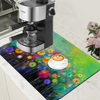 Dish Drying Mat Watercolor Rainbow Dandelion Coffee Bar Mat for Countertop Absorbent Hide Stain Rubber Backed Dish Drainer Rack Pad Espresso Machine Dining Room Decoration 15.7 x 23.6 Inch