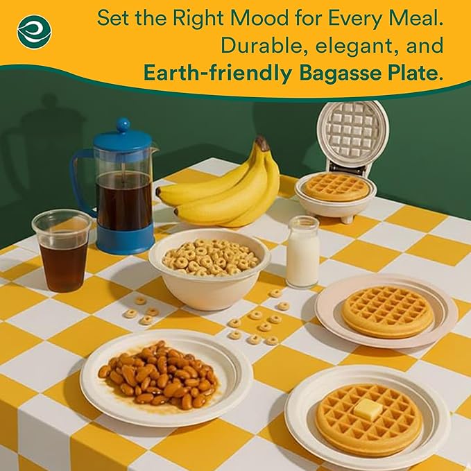 ECO SOUL Compostable Paper Plates 6 Inch (1000 Count) Plates for Christmas Dessert, Heavy Duty, Eco-Friendly Sugarcane Bagasse Small Plates For Appetizer- Natural Brown