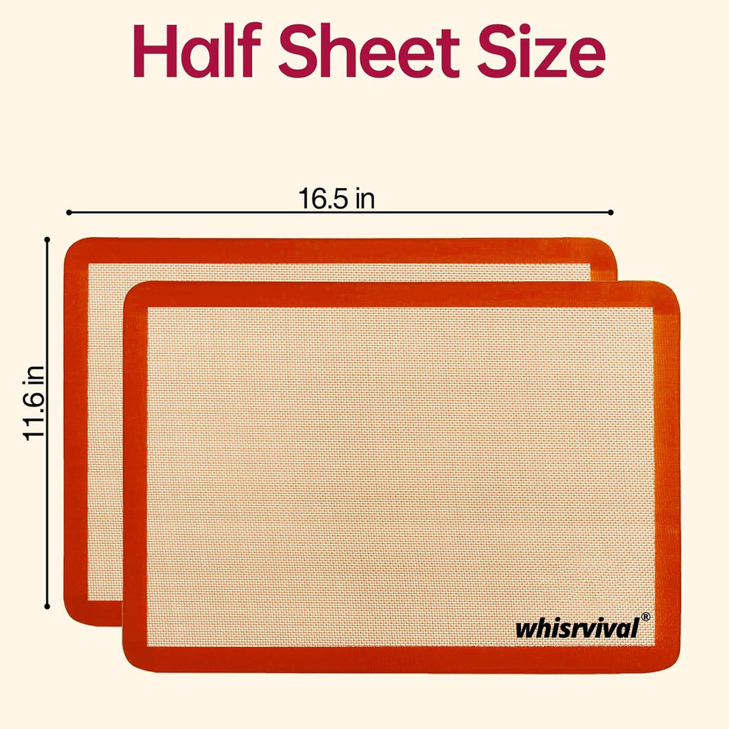 Silicone Baking Mat, Reusable Silicone Baking Sheets for Oven, 2Pcs Half Sheet(16.5"x11.6") Non-Stick (Orange)