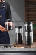 LOEZ Coffee Bean Storage Container Airtight, Lid Sealed with Press-Down Vacuum, Borosilicate Glass Coffee Canister for Ground Coffee, Tea, Beans, Spices (2 x Small - Clear)