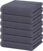 Homaxy 100% Cotton Waffle Weave Kitchen Dish Towels, Ultra Soft Absorbent Quick Drying Cleaning Towel, 13 x 28 Inches, 6-Pack, Dark Grey