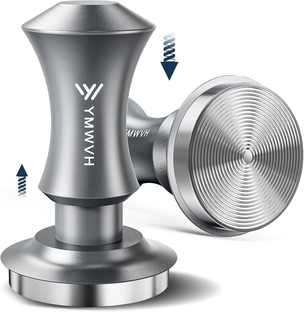 Espresso Tamper 53.3mm, YMWVH Premium Barista Espresso Coffee Tamper Silver with Dual Spring Loaded 100% Stainless Steel Ripple Base, Constant 30lb, Compatible with Breville 54mm Portafilter
