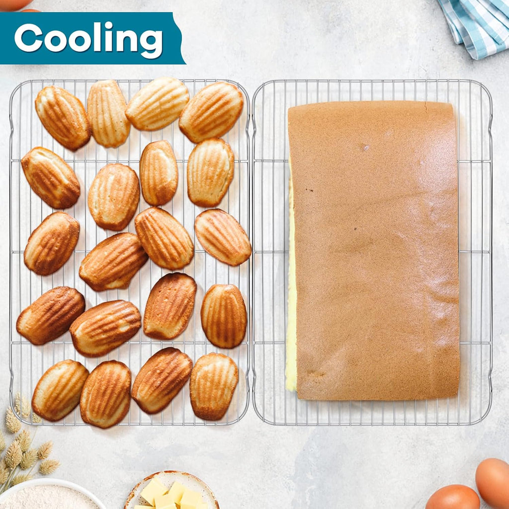 Baking Cooling Rack Set of 3, P&P CHEF Stainless Steel Cooking Roasting Drying Wire Racks, 16.6” x 11.6” Inches to Fit Half Sheet Pan, Non-toxic & Durable, Oven & Dishwasher Safe