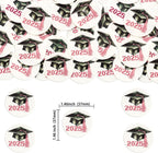 Gyufise 48Pcs Edible 2025 Graduation Cap Cupcake Toppers Wafer Paper Class of 2025 Grad Cap Cupcake Picks for 2025 Graduation Theme Party Cake Decorations Supplies Pink