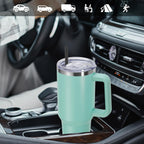 DOMICARE 40 oz Tumbler with Handle and Straw, Stainless Steel Tumbler with Lid and Straw, Reusable Vacuum Insulated Cup, Travel Coffee Mug, Mint Green, 1Pack
