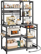 SUPERJARE Large Bakers Rack with Power Outlets, 6-Tier Microwave Stand, Coffee Bar with 12 S-Shaped Hooks, Kitchen Shelf with Wire Basket, 39.3 x 15.5 x 66.9 Inches, Charcoal Gray